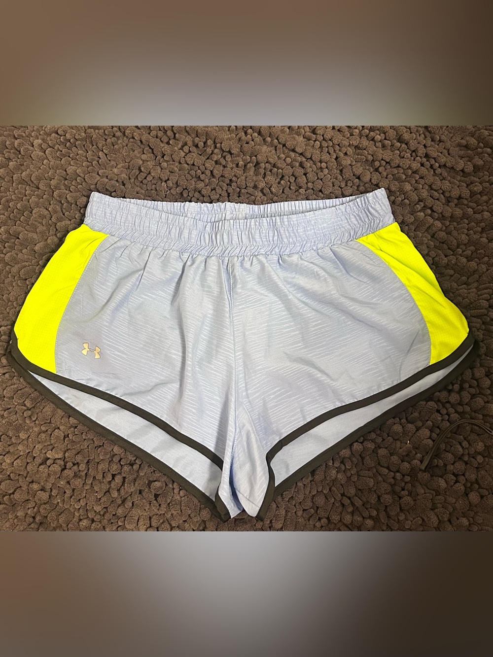 Under Armour Light Blue Women's Athletic Shorts with Neon Yellow Panels